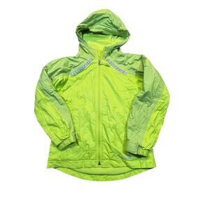 LL Bean Neon Green Hooded Running Jacket Reflective Lightweight Lined Boy Size 8